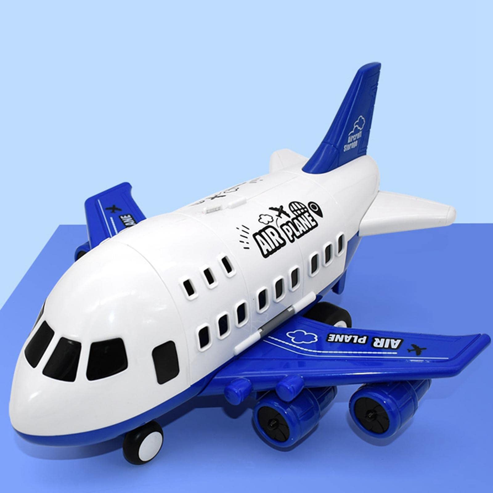 Set di Giocattoli per Bambini con Aereo E Contenitore Portaoggetti E Pista Inerziale, Blu 6 Auto Della Polizia