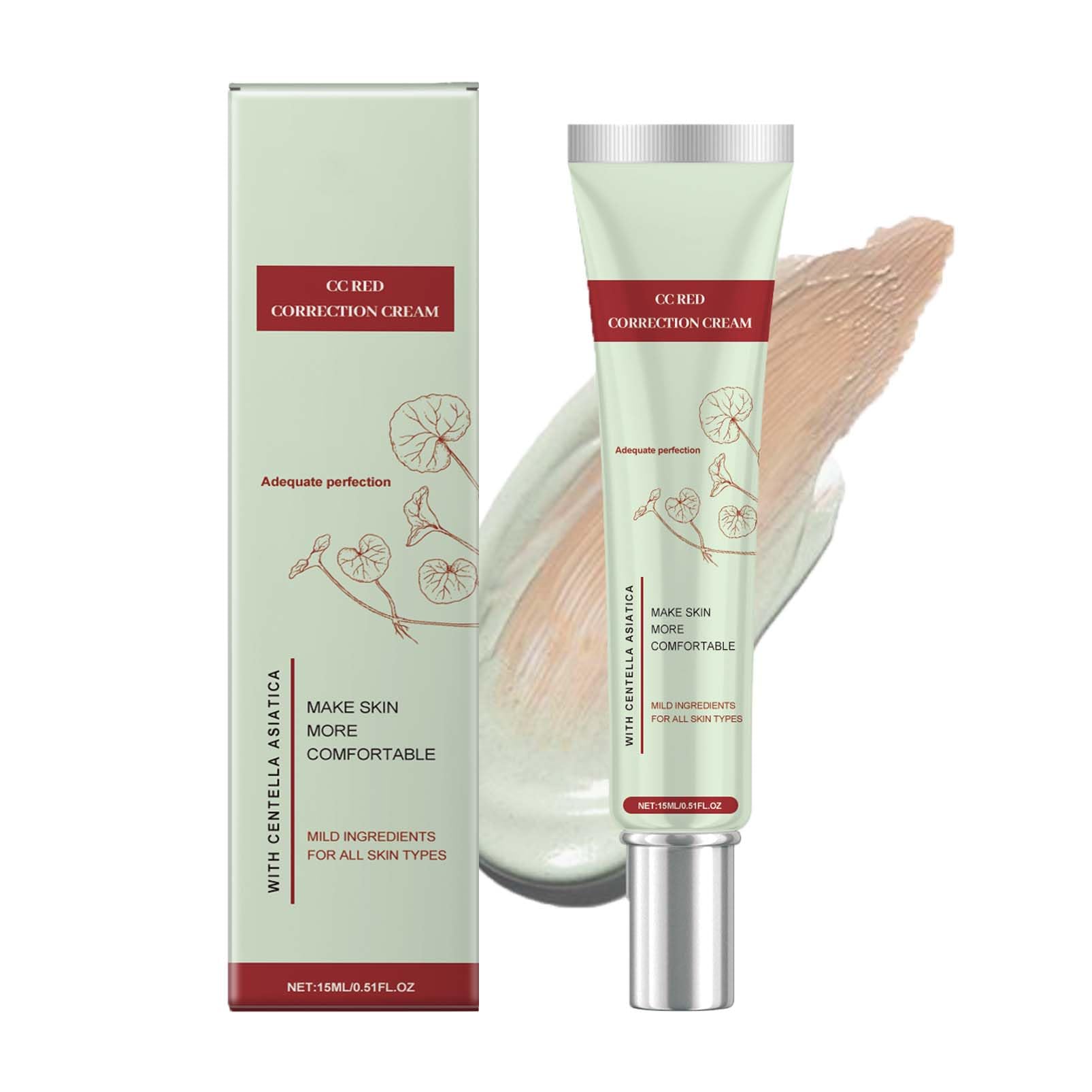 CC Cream Red Correct, CC Cream Foundation with Centella Asiatica, Color Corrector Concealer, długotrwały korektor nawilżający