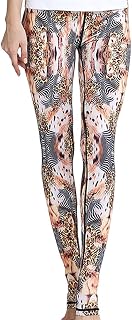 Yogabyxor med tryck för kvinnor, hög midja, magkontroll, träning, löpning, sport, tryckta leggings för kvinnor, slim fit, fitnessbyxor, träningsleggings, stretchtights yogabyxor med tryck för kvinnor, H-gul (a), S