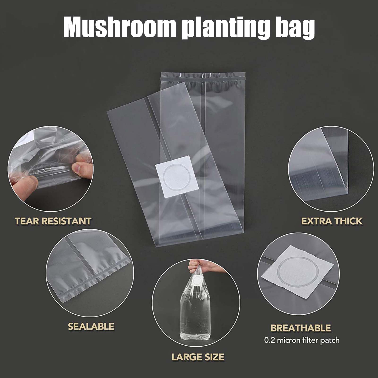 30 sztuk worków do uprawy grzybów: 32 x 50 cm, worek do uprawy grzybów PP z filtrem 0,2 mikrometra, Mushroom Spawn Grow Bag do grzybów shiitake, enoki, boczniaków itd.