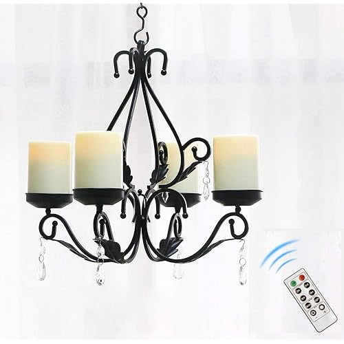 Flameless Candles Chandelier 4-Light Waterproof Crystal Metal Wall Sconces Modern Farmhouse Table Lamp with Remote Control and Timer for Indoor or outdoor Gazebo Patio Bedroom Hallway Bar Kitchen