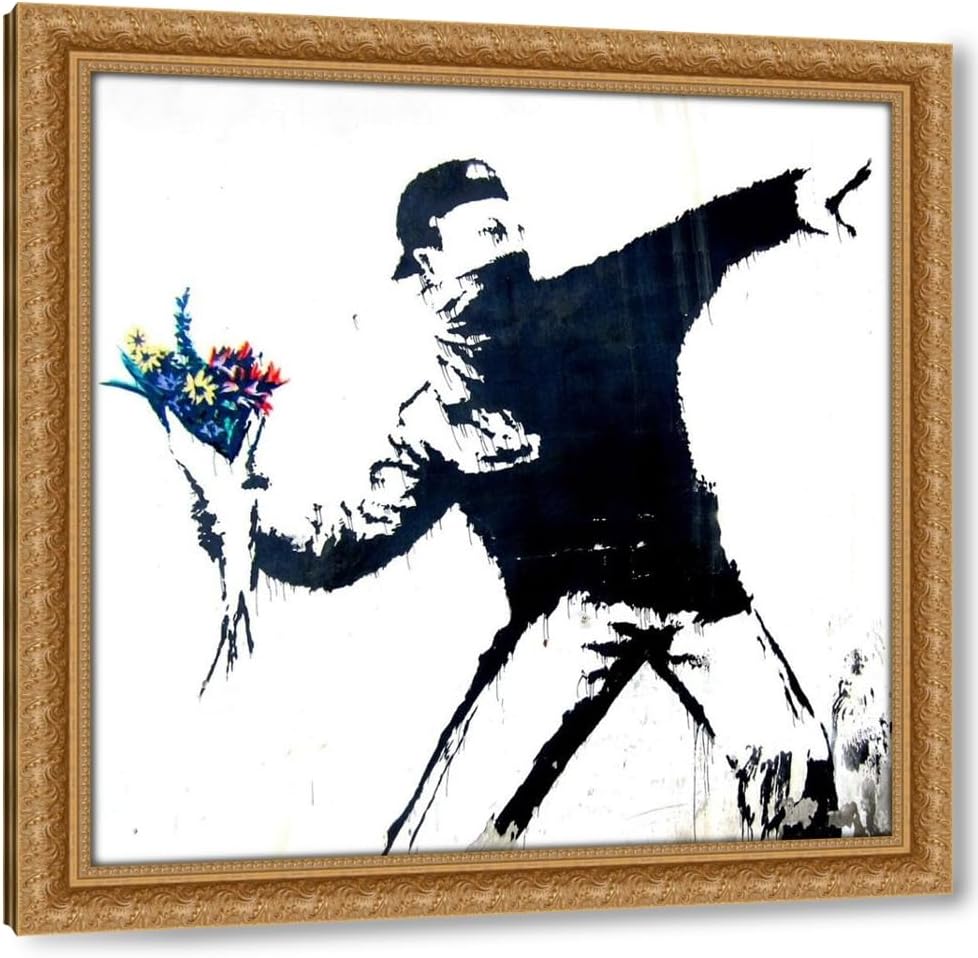 ArtDirect Bethlehem, Palestine (graffiti attributed to Banksy, detail) 20x20 Gold Ornate Wood Framed Canvas Giclee Art by Anonymous (attributed to Banksy)