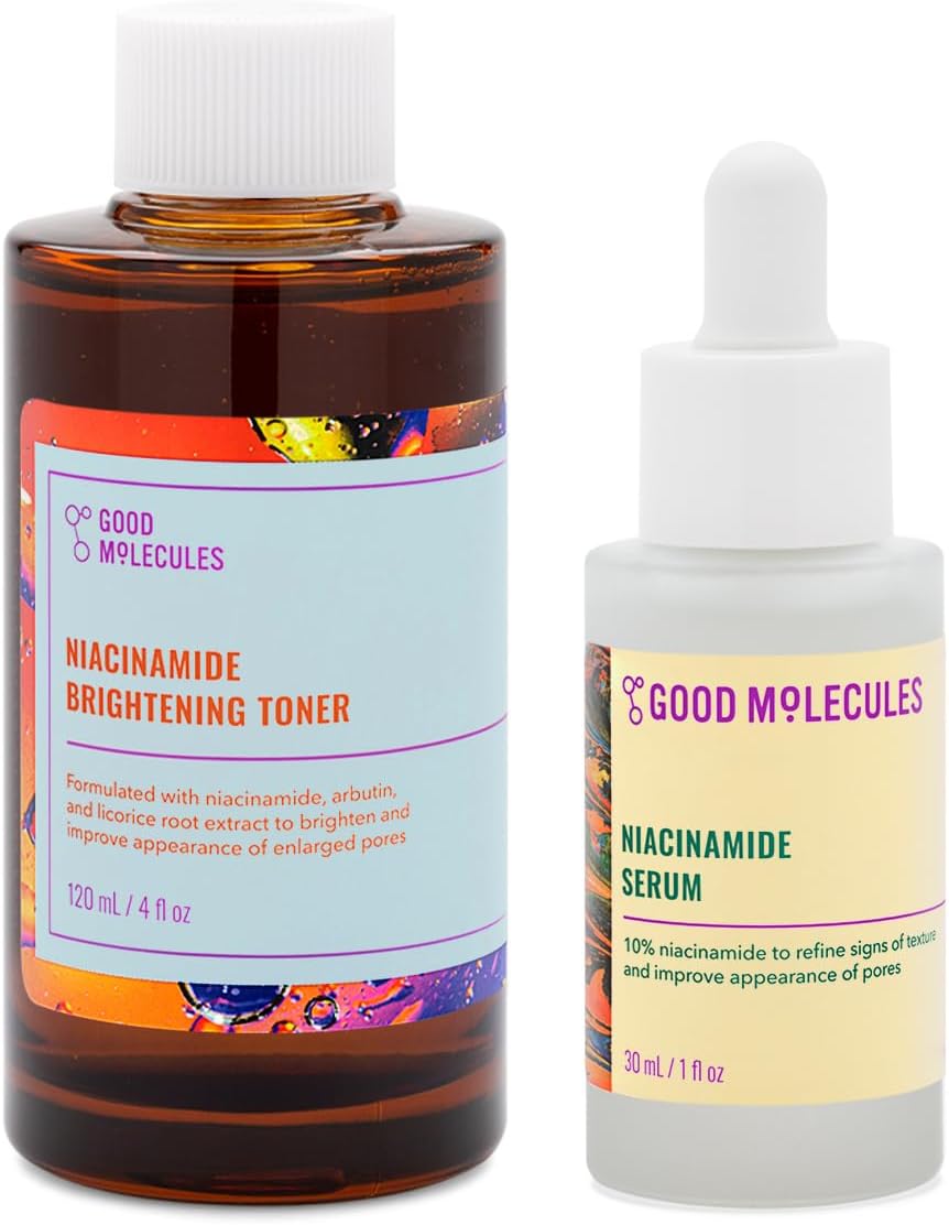 Good Molecules Niacinamide Texture And Pore Refining Set - Niacinamide Brightening Toner and B3 Facial Serum for Enlarged Pores, Tone, Texture, Brightening, Clearing, Hydrating - Skin Care For Face
