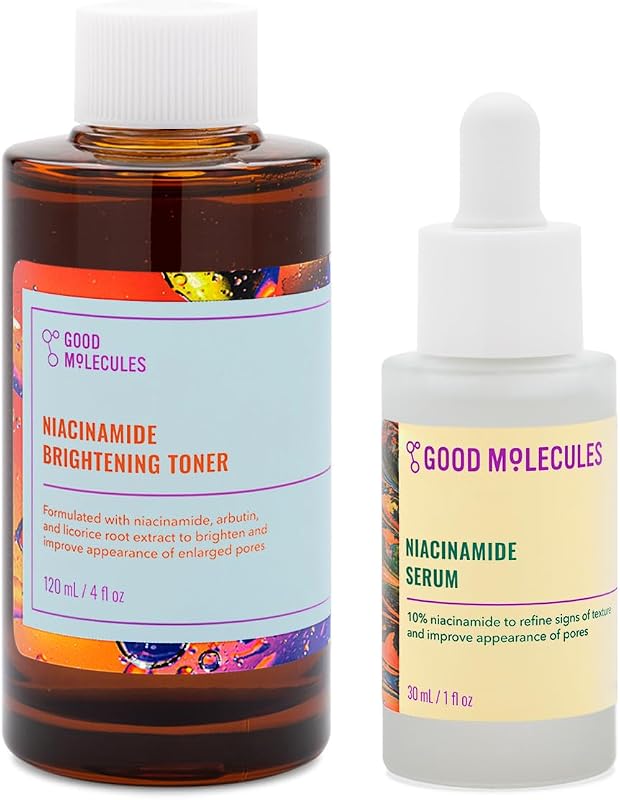 Good Molecules Niacinamide Texture And Pore Refining Set - Niacinamide Brightening Toner and B3 Facial Serum for Enlarged Pores, Tone, Texture, Brightening, Clearing, Hydrating - Skin Care For Face