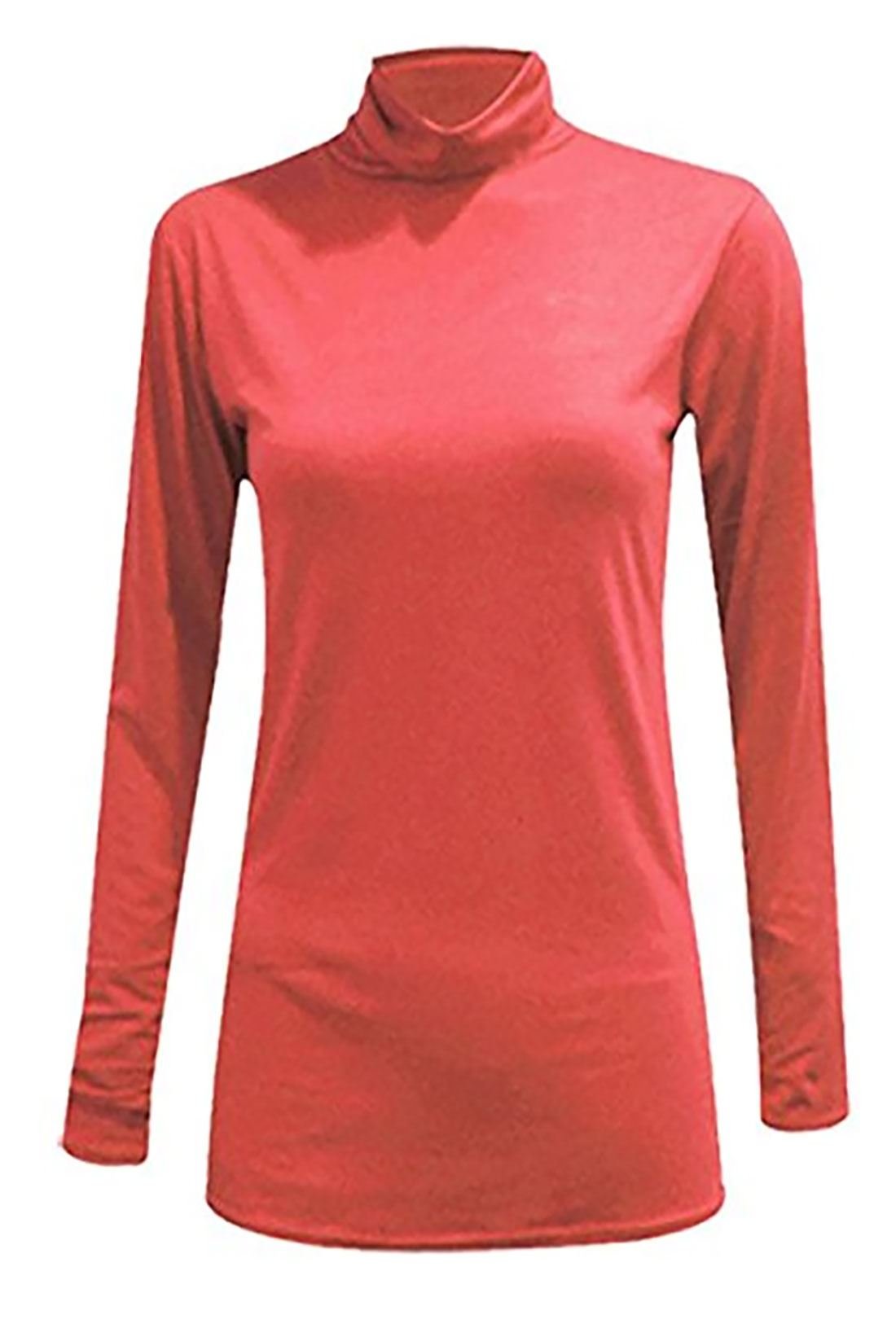 WearAll New Ladies Turtle Neck Long Sleeved Stretch Plain Polo Top Women Jumper - Coral 24-26