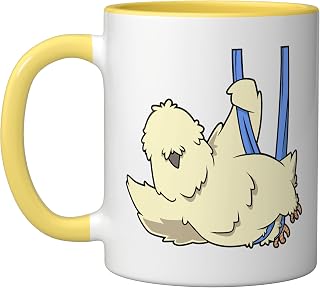 Aerial Silks Silkie Chicken Ceramic Mug, Yellow/White