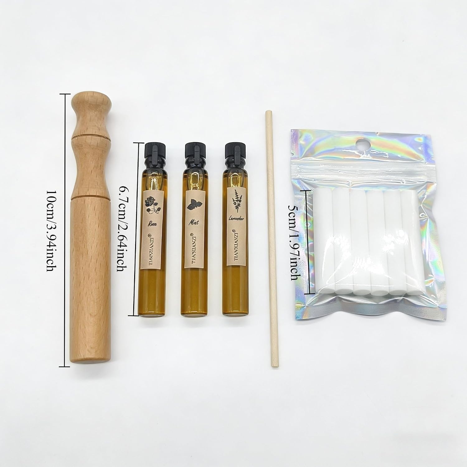 Portable Wooden Essential Oil Inhaler | 3pcs Essential Oils | All-Natural Herbal Extracts | 6PCS Refill Pads, On-the-Go Wellness Tool | Freshens Breath | Quit Bad Habits