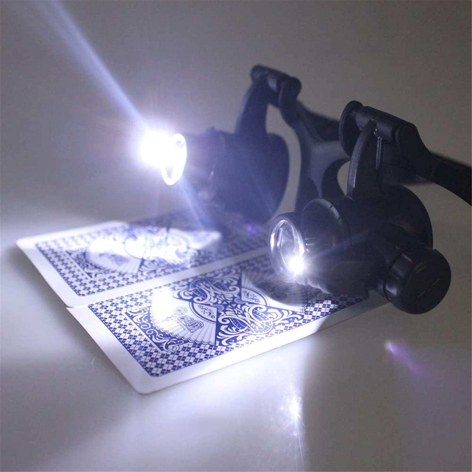 Kopfbandlupe, Handlupe, Kopfmontierte Lupe, 10x, 15x, 20x, 25x Uhrmacherlupe mit 2 LED-Leuchten, linken und rechten Doppelaugenklappen, Halterung und Kopfbandlupe
