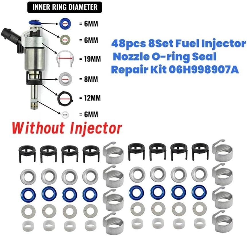 48Pcs/8Set Fuel Injector O-Ring Seal Repair Kit 06H998907A Compatible for Audi A3 A4 A5 A6 Q5 Compatible for VW Golf Jetta CC 1.8 2.0T 06J998907A