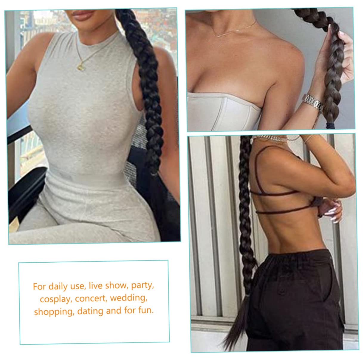 FRCOLOR 8 piezas peluca con gomas para el pelo para mujer, bandas trenzadas para el pelo, pelo sintético, peluca, extensión de de caballo, de de caballo