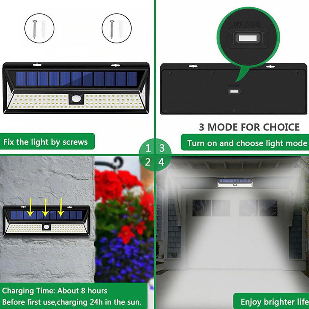 Yardwe 118 Led Solar Wandleuchte Mit Bewegungsmelder Außenlicht Kabellos Wetterfest Sensorlicht Für Garten Terrasse Balkon Energiesparende Solar Lampe