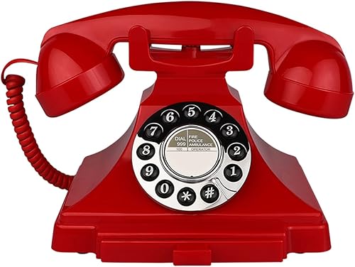 Miniatura 8 de Teléfono vintage rojo, teléfono fijo retro con cable para el hogar, teléfono de trabajo antiguo de una sola línea con timbre fuerte para personas