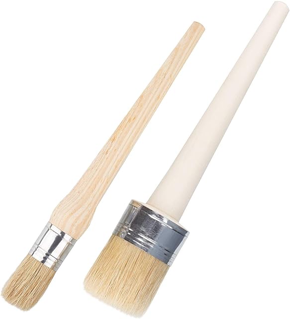 ASelected 2 Pack Furniture Paint Brushes for Chalk Paint 25mm 50mm Natural Bristle Round Wax Brush Set for Painting Waxing Furniture Home Decor Pottery Glazing