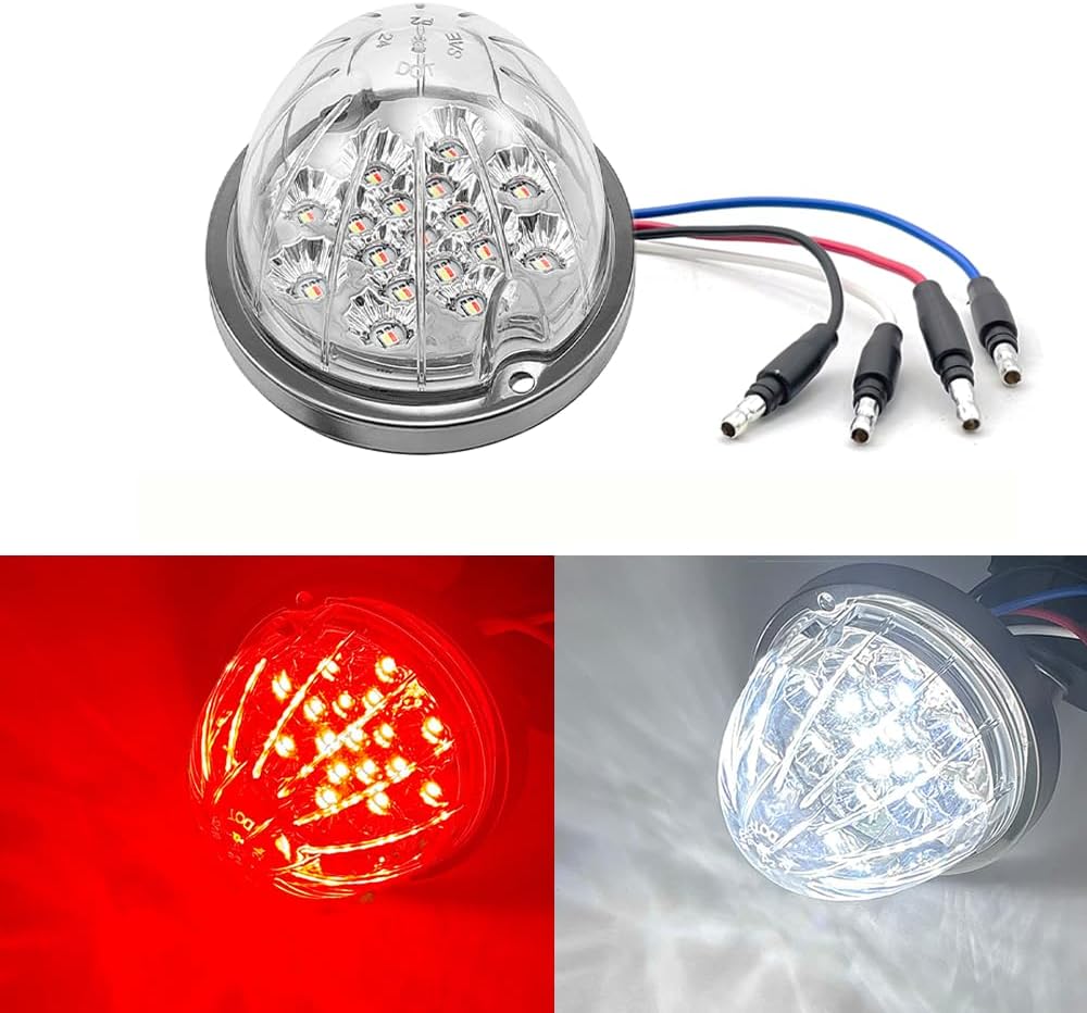 2pcs 17 LED Dual Function Watermelon Lights - Red Turn Signal & White Marker, Clear Lens with Stainless Steel Bezel, for Freightliner, Ken-worth, Peter-bilt, and Heavy Trucks (red+white)