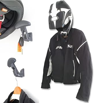 Motorcycle Helmet Wall Mount - Helmet Holder Wall Motorcycle - Shelf with Hooks for Hanging Motorcycle Helmet and Jacket - Made in EU (2 Units)