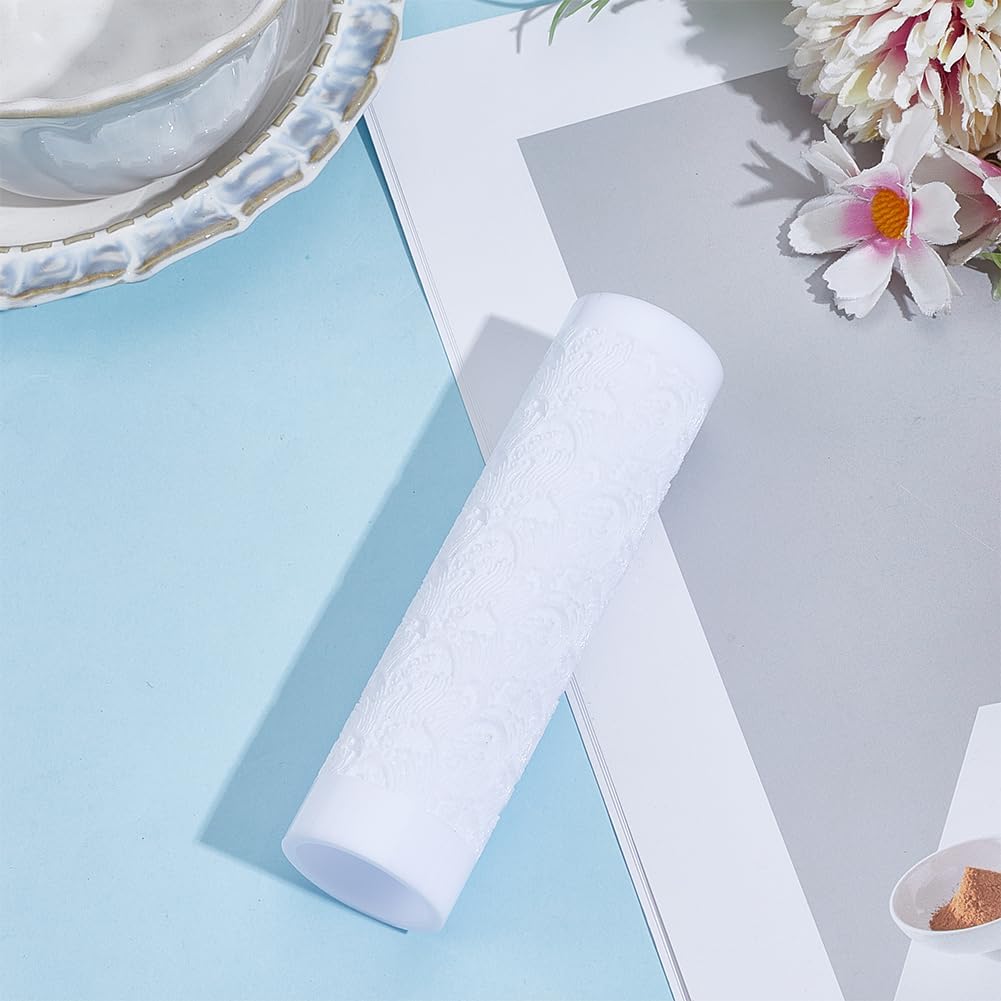 1Pcs Polymer Clay Texture Roller White Embossing Marine Wave Pattern Pottery Texture Roller Acrylic Column Pottery Tools Textured Clay Tool for Handmade Earring Making Art DIY Crafts image 4