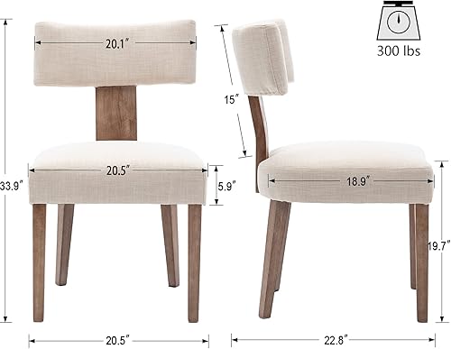 Miniatura 2 de Wahson Juego de 2 sillas de comedor estilo granja, tapizadas en color beige, modernas de mediados de siglo, con patas de madera natural, sillas de