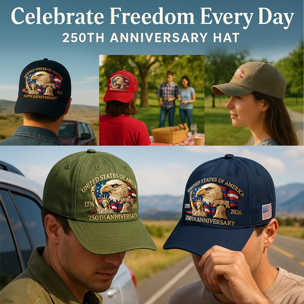 United States 250th Anniversary Hat,Eagle & Liberty 250 Year American Anniversary Embroidered Cap with Badge - Image 4