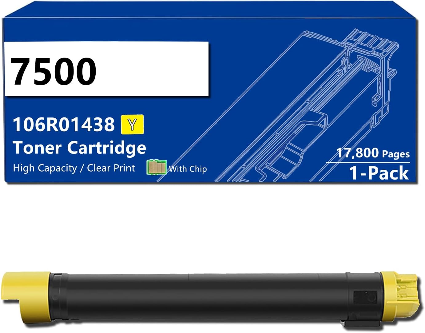 7500 Toner Cartridge 106R01439 106R01436 106R01437 106R01438 Compatible for Xerox Phaser 7500 7500DN 7500DNZ 7500DT 7500DX 7500N Printers High-Yield 19,800 Pages with Chip Yellow
