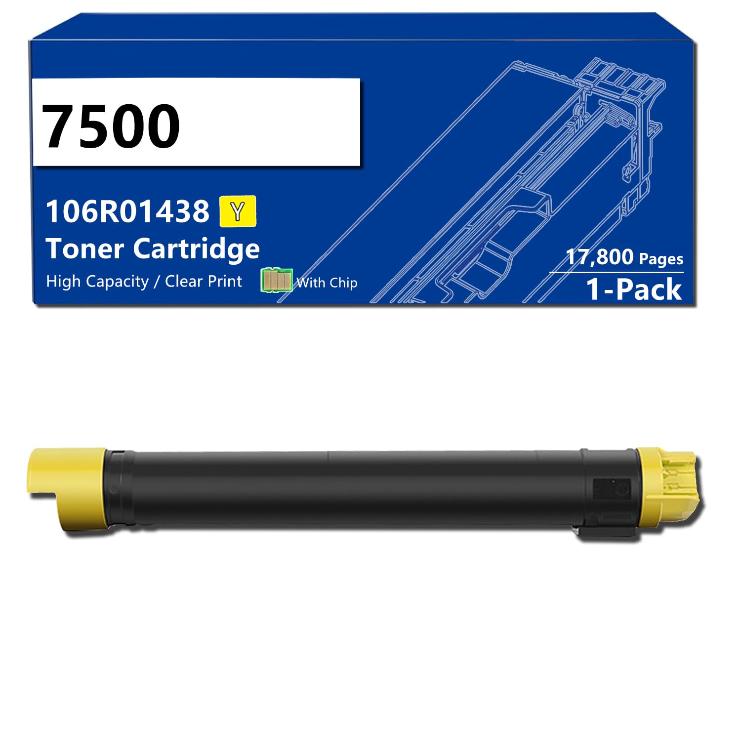 7500 Toner Cartridge 106R01439 106R01436 106R01437 106R01438 Compatible for Xerox Phaser 7500 7500DN 7500DNZ 7500DT 7500DX 7500N Printers High-Yield 19,800 Pages with Chip Yellow