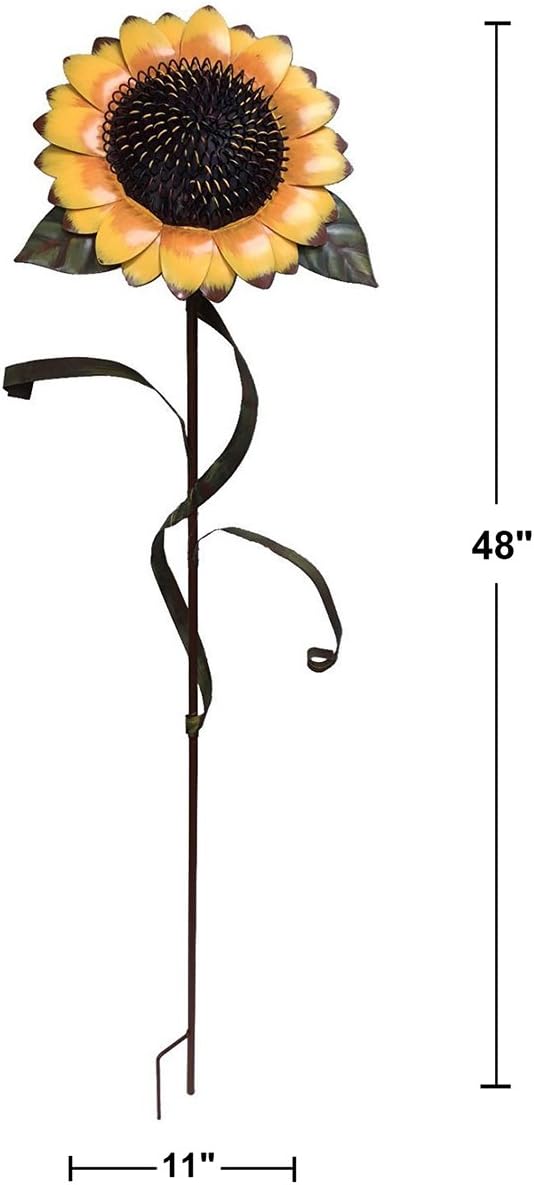 Attraction Design Flower Garden Stake Decorative Flower Yard Stake, Sunflower Decor Metal Yard Art Decor Outdoor Garden Decoration for Patio Porch Lawn Pathway Backyard, 11" W x 5.5" D x 48" H