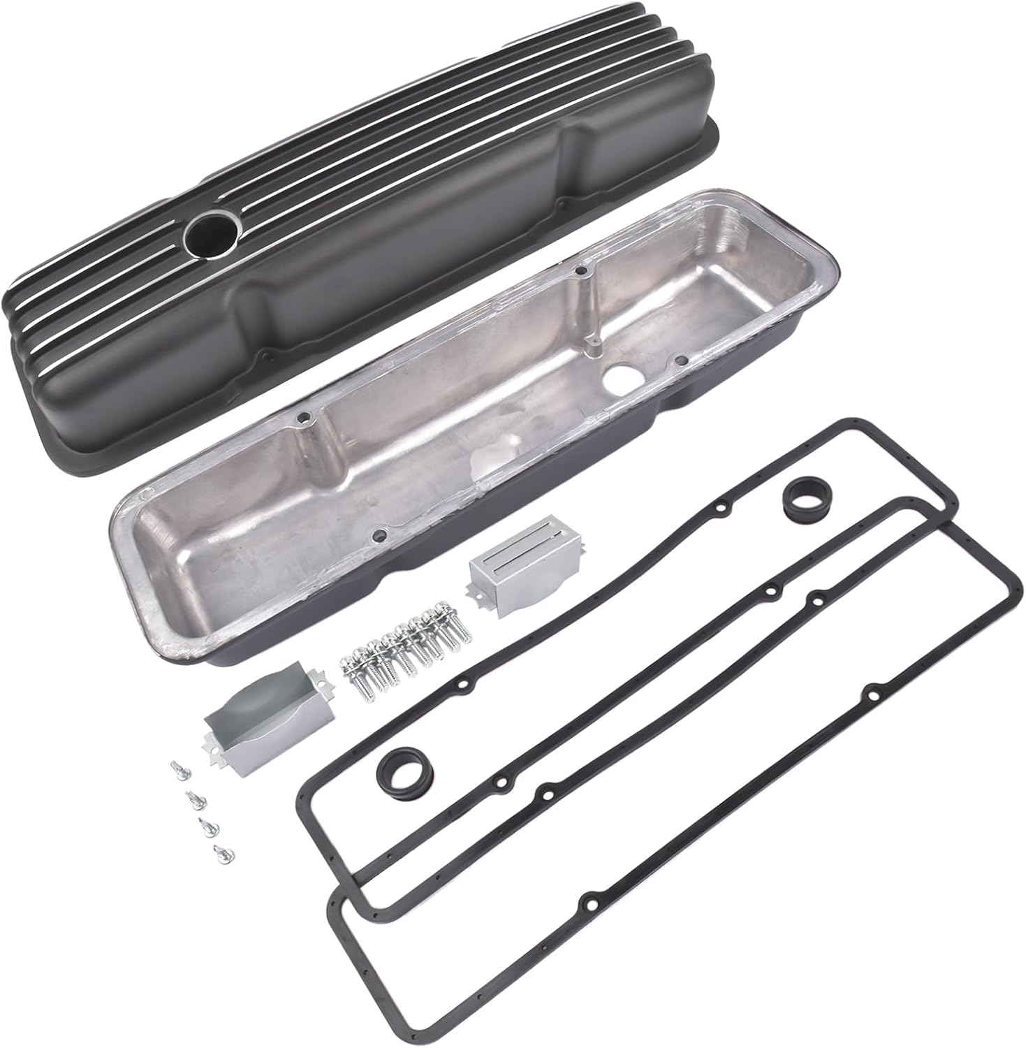 BLACK Aluminum Short Valve Covers Replacement for Chevy Small Block SBC 283 305 350 400 Engines 1958-1986