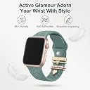 ZORBES® Compatible with iWatch 38mm 40mm 41mm, Floral Engraved Silicone Watch Band for Apple Watch, Green Soft Silicone Strap with Romantic Gold Charms Set Adjustable Replacement Wristband gallery image
