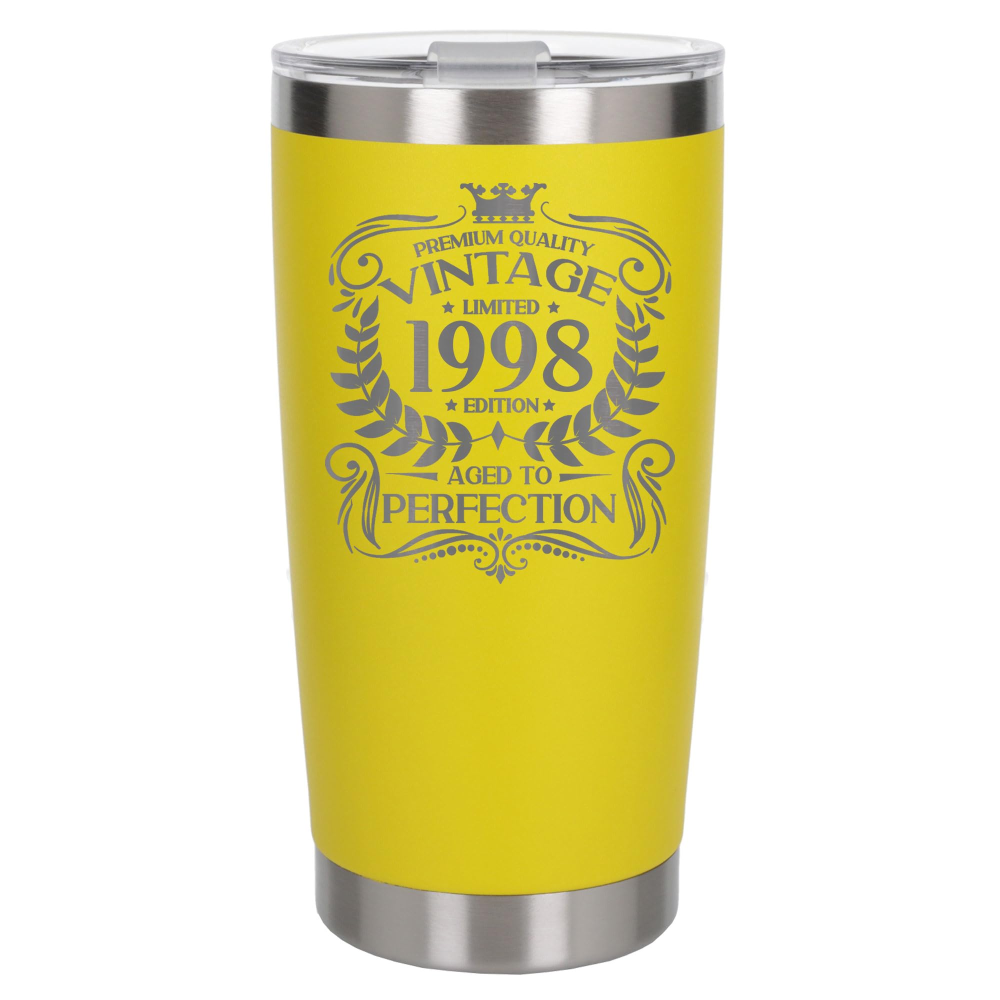 Always Looking Good 28th Birthday Gift Vintage 1998 Aged to Perfection Engraved Insulated Travel Mug Present for 28 Year Old Yellow Thermal Coffee Flask Travel Mugs with Lids