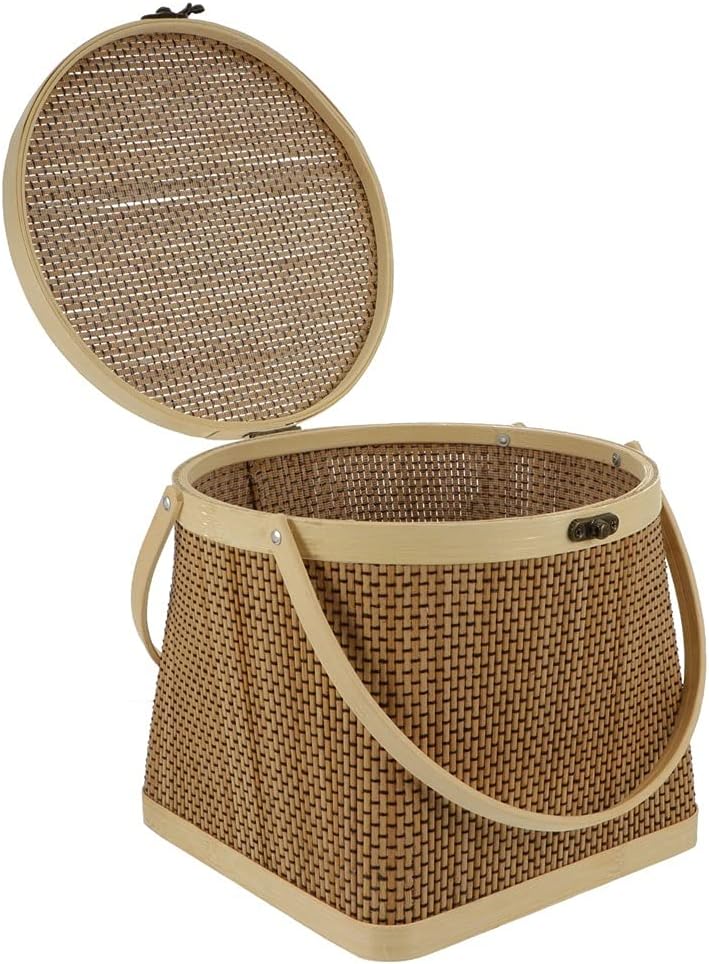1 Pcs Basket Multipurpose Picnic Basket Storage Basket with Lid Easy to Carry (Color : Brown,)