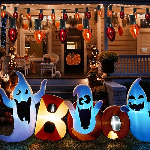 Image of 25Ft C7 Halloween Orange Purple String Lights Outdoor, Christmas Decorations Patio Light with 25 Orange /Purple Flickering Flame Lights Waterproof UL Listed for Outdoor Party Garden Bistro Roof Decor