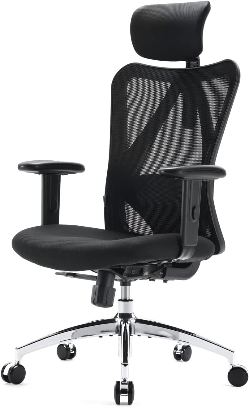 M18 Ergonomic Desk Chair, Swivel Chair With Adjustable Lumbar Support, Headrest And Armrest, Height Adjustment and Rocker Function, Back-Friendly Office Chair, Load Capacity: up to 150 kg