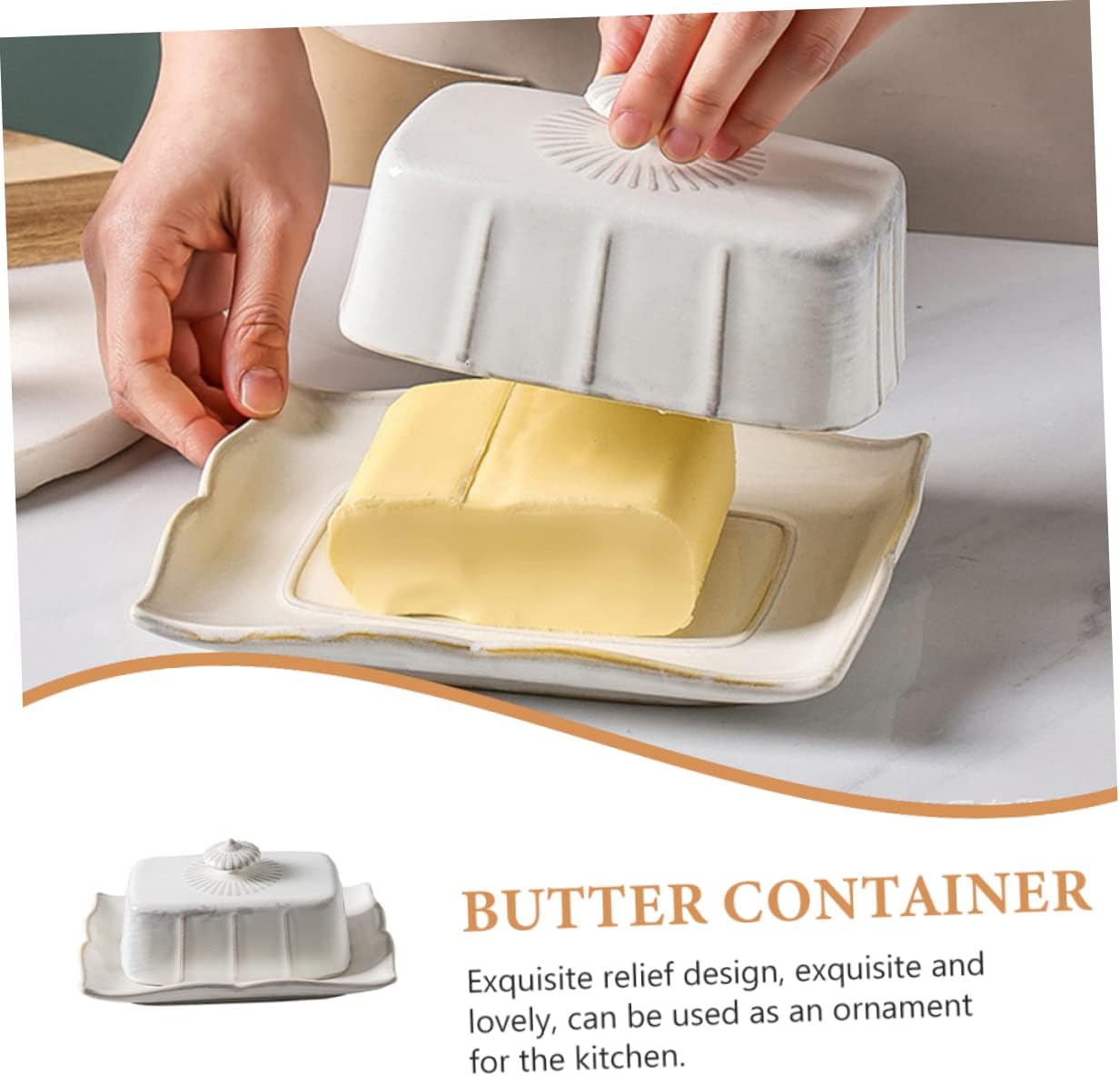 Ceramic Butter Dish Tray with Lid Butter Serving Plate for Storage Dessert Holder for Kitchen Hotels and Home Freshness Preserving Food Tray for Snacks and Fruits