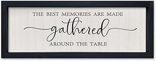 SRSZHIYUE Kitchen Wall Decor The Best Memories Are Made Gathered Around The Table Sign 16"×6" Small Dining Room Wood Framed for Vintage Farmhouse Gathering Minimalist Wall Hanging Decor (Black)