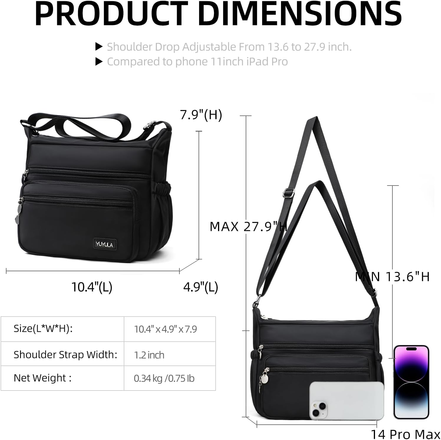 Women Shoulder Handbag Ladies Crossbody Fashion Bag Roomy Multiple Pockets Tote Top Handle Satchel