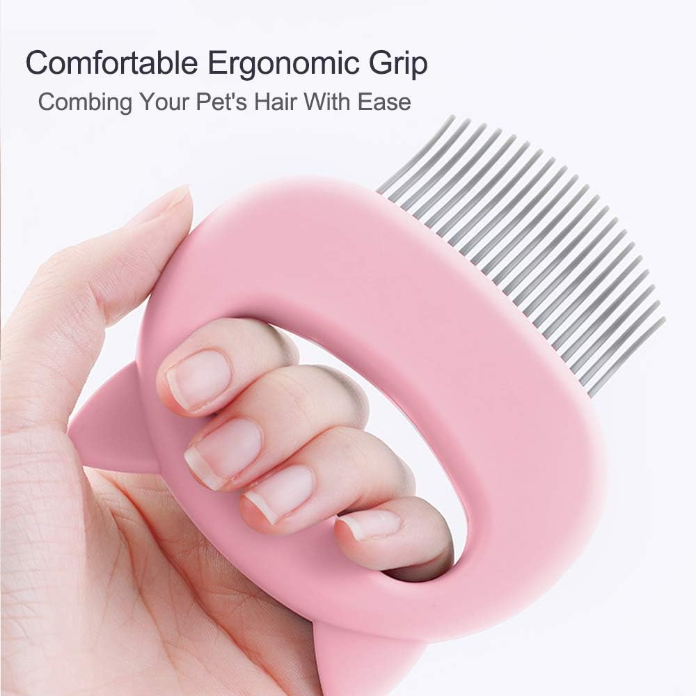MOMSIV Cat Comb Massager Pet Hair Removal Massaging Shell Comb Massage Tool for Removing Matted Fur, Knots and Tangles (Pink)