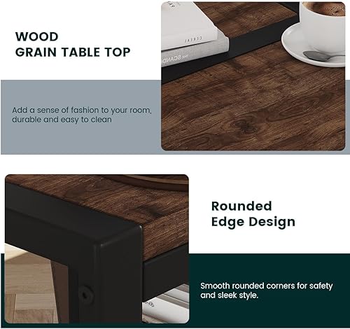 Miniatura 5 de BON AUGURE Mesa auxiliar, mesa auxiliar pequeña para sala de estar, mesita de noche, mesitas de noche con estantes de almacenamiento de 2 niveles