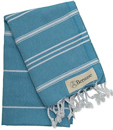 Bersuse 100% Algodon - Anatolia Toalla de Mano Turca - Cuidado del Bebe, Cara, Cabello, Cocina, Bano - 60 x 110 cm, Mar Azul