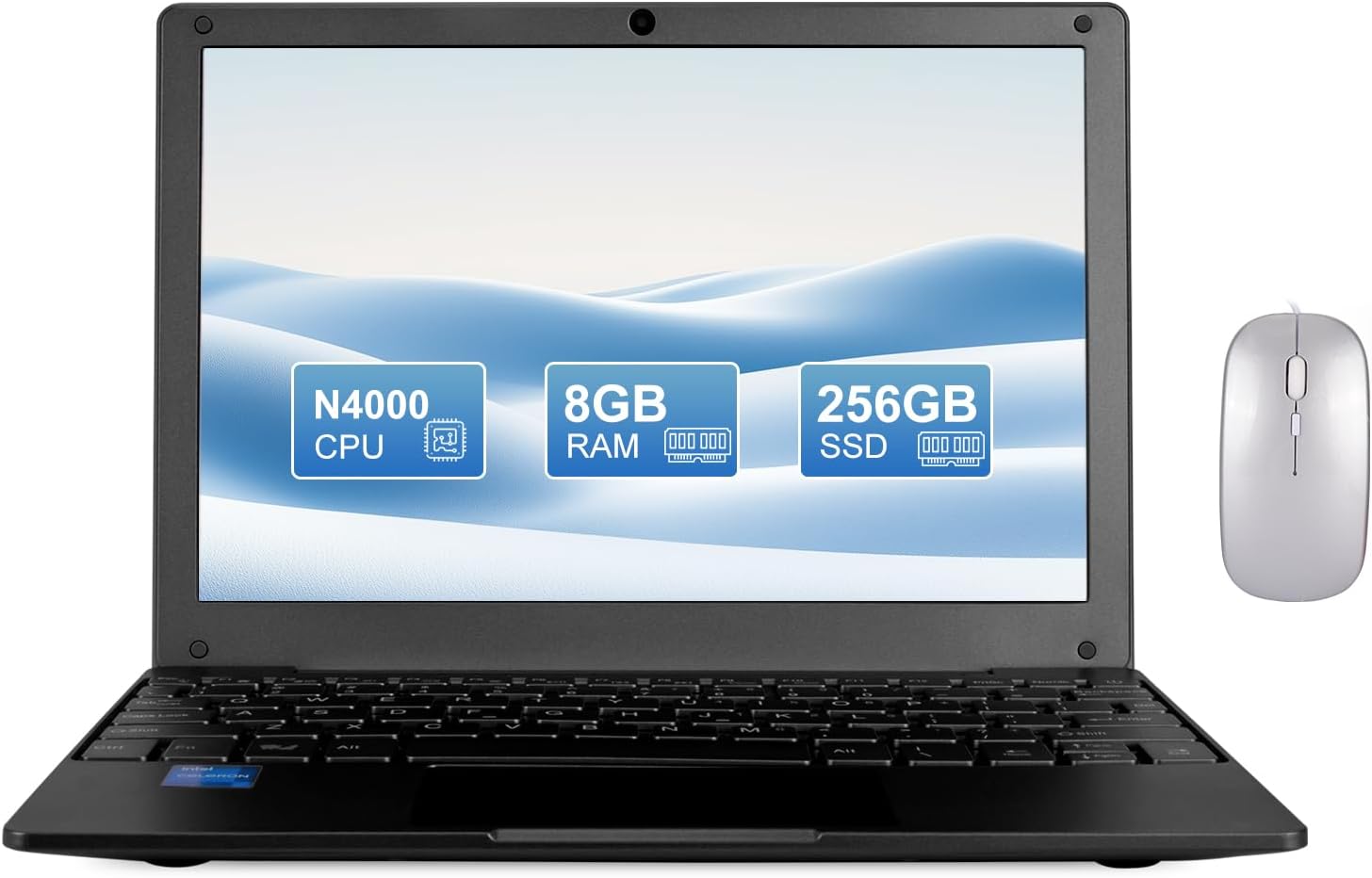 Mini Laptop Computer with Celeron N4000, 8GB RAM, 256GB SSD, HD IPS Screen, Portable Educational Notebook for Learning, Office Work (Blue)