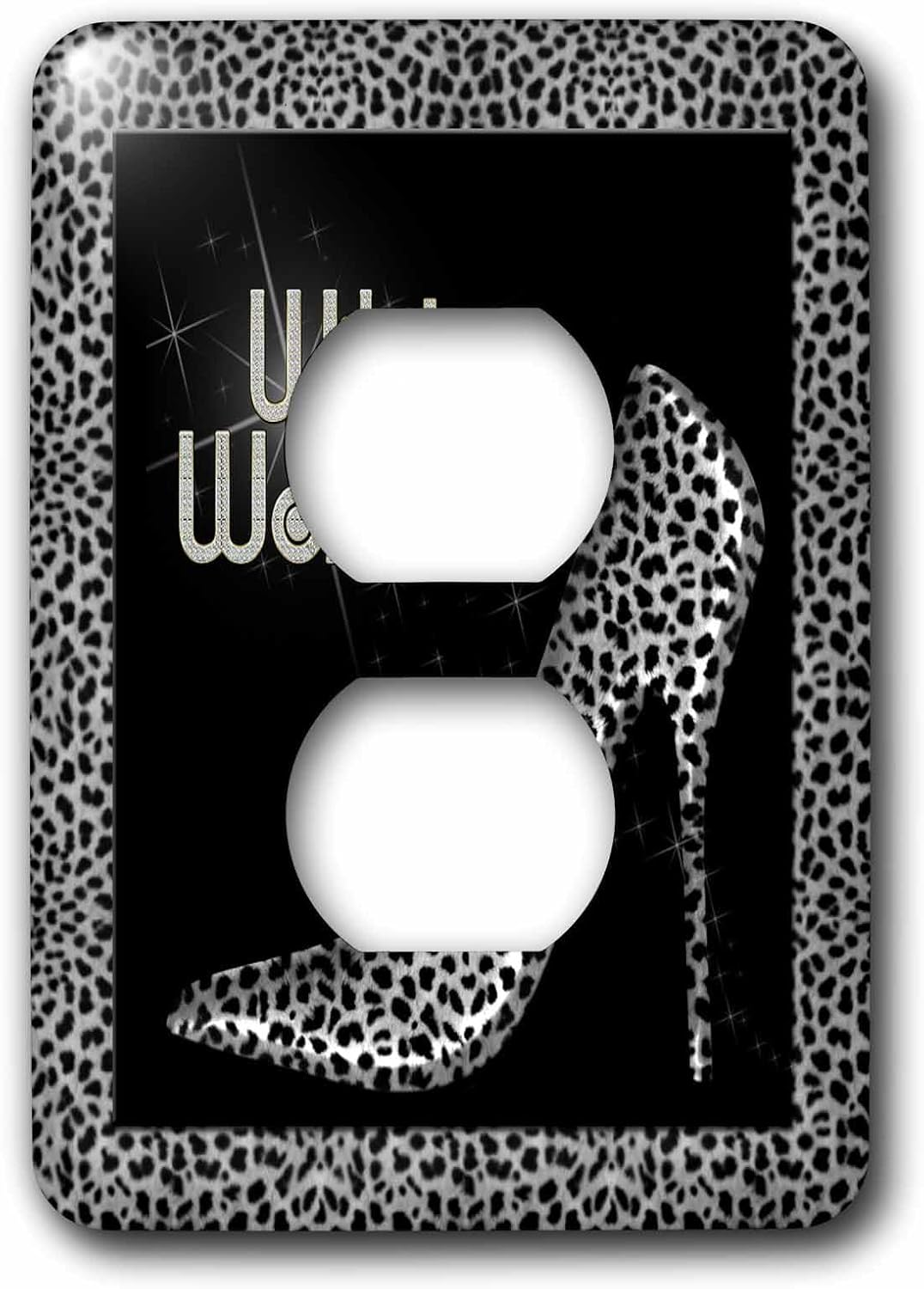 3dRose LLC lsp_21802_6 Silver Cheetah Print Wild Woman Stiletto Pump And Bling, 2 Plug Outlet Cover
