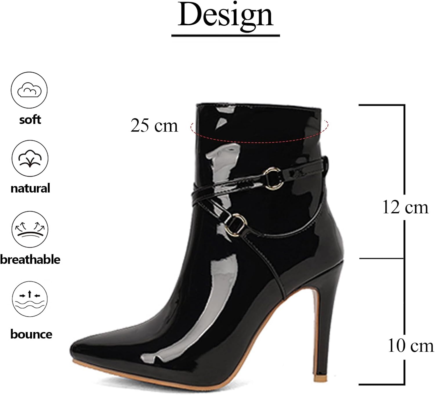 Pointed Toe Ankle Boots For Women Fashion Elegant Patent Leather Side-Zipper Crisscross Buckle Stiletto Heel Glossy Dress Booties