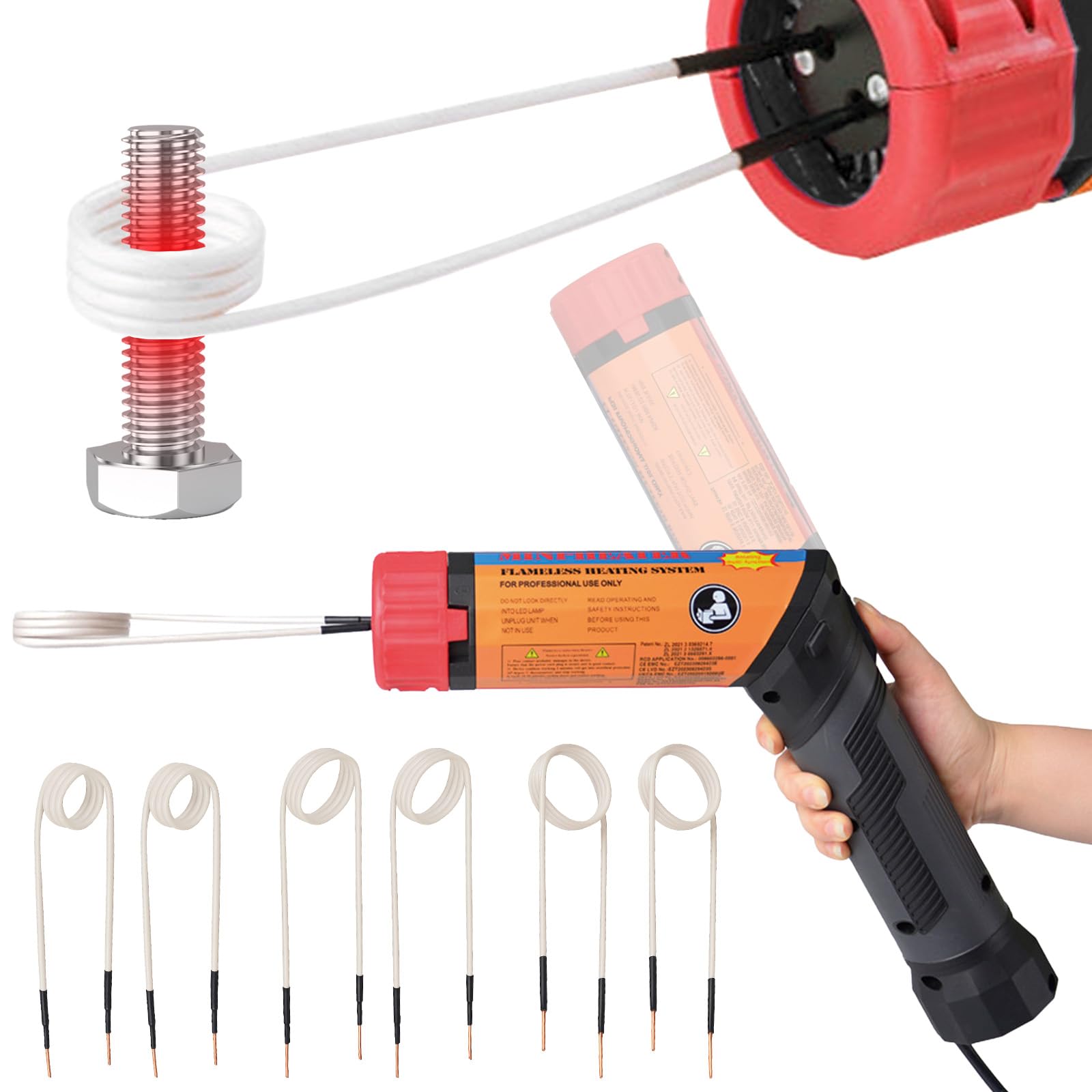 1100W Magnetischer Induktionsheizgerät - Flammenfreies Induktionsheizgerät, 8 Heizspulen(30/40/50mm*2, 750mm*2), für Präzisionsteile wie Muttern, Schrauben, Zahnräder, Riemenscheiben, Lager Usw
