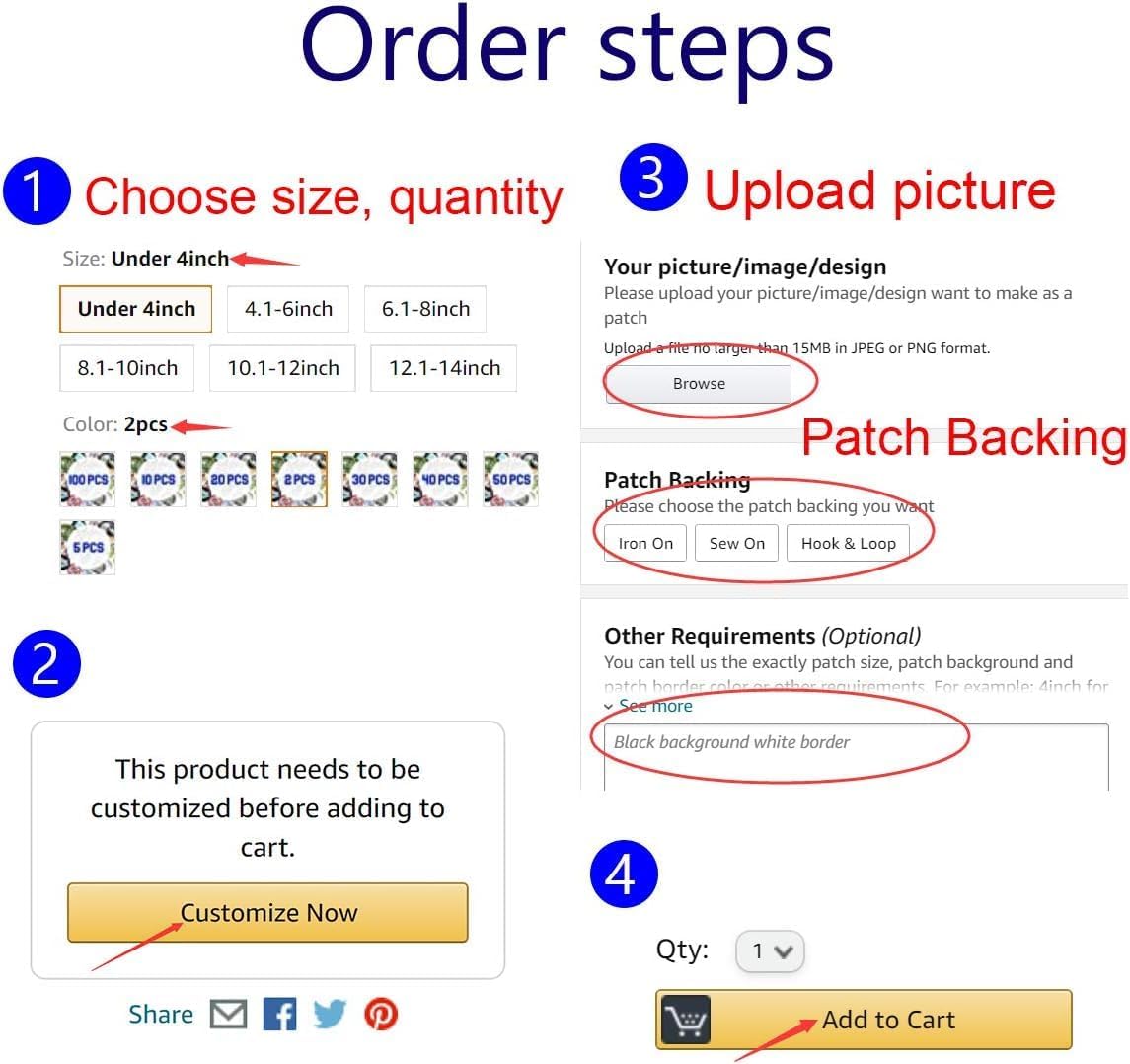 Personalized Embroidery Patches Custom Decorative Patches for Caps Hats Bags Backpacks Clothes Vest Military Uniforms Tactical Gears Iron on Sew on Hook & Loop Fasten (2 PCS, 4.1-6inch)