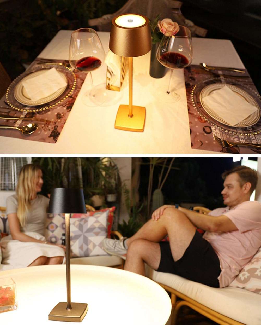 Lampada da Tavolo Senza Fili, 6000mAh Batteria Ricaricabile, IP54 Impermeabile, Lega di Alluminio, Oscuramento al Tocco, Luce Calda LED 4W, per Interno ed Esterno Ristorante Buffet Caffetteria, Oro