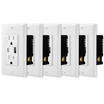 NineLeaf 24W USB C Charger Outlet,5Pack 4.8A Quick Charge USB C Outlets Receptacles, 15 Amp Type C Supports PD & QC 3.0,USB C Wall Outlet, Tamper Resistant White,Wall Plate Included UL Listed