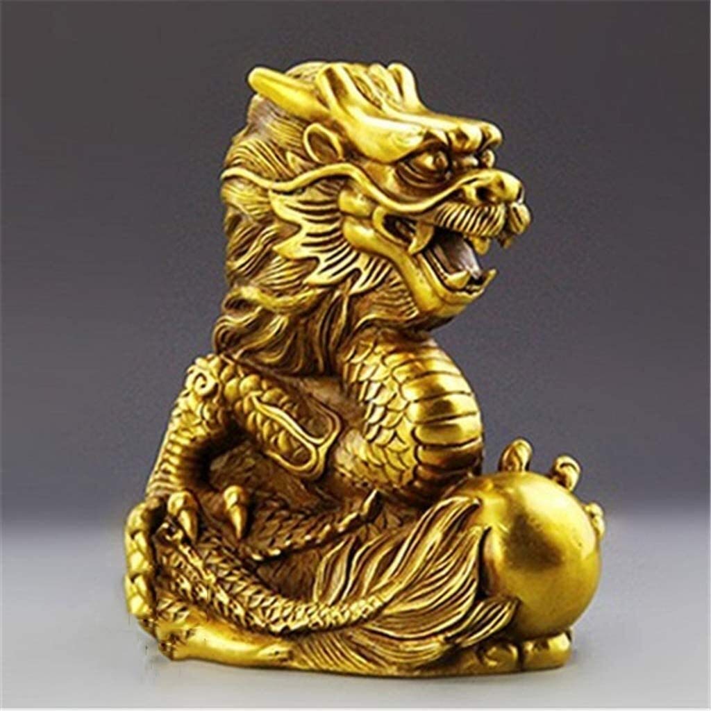 Estatuilla de decoración de Feng Shui chino de latón Decoración del hogar Artesanía Estatuas de dragón dorado del zodíaco Puro para la riqueza y la buena suerte Colección de regalos de escultura para
