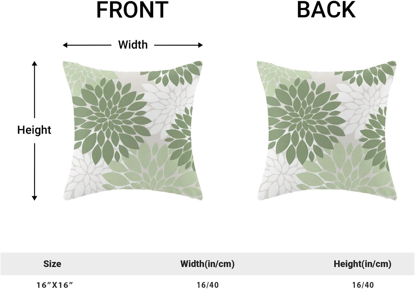 CXMEIFLY Sage Green White Pillow Covers 16x16 Inch Set of 2 Dahlia Floral Decor Throw Pillows Summer Modern Geometry Flower Outdoor Decorative Cushion Cases for Sofa Couch Bed Decorations image 4