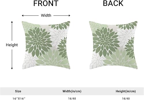Miniatura 4 de CXMEIFLY Fundas de Almohada Verde Salvia Blanco 16x16 Pulgadas Juego de 2 Decoración Floral Dalia Almohadas Decorativas Verano Geometría Moderna