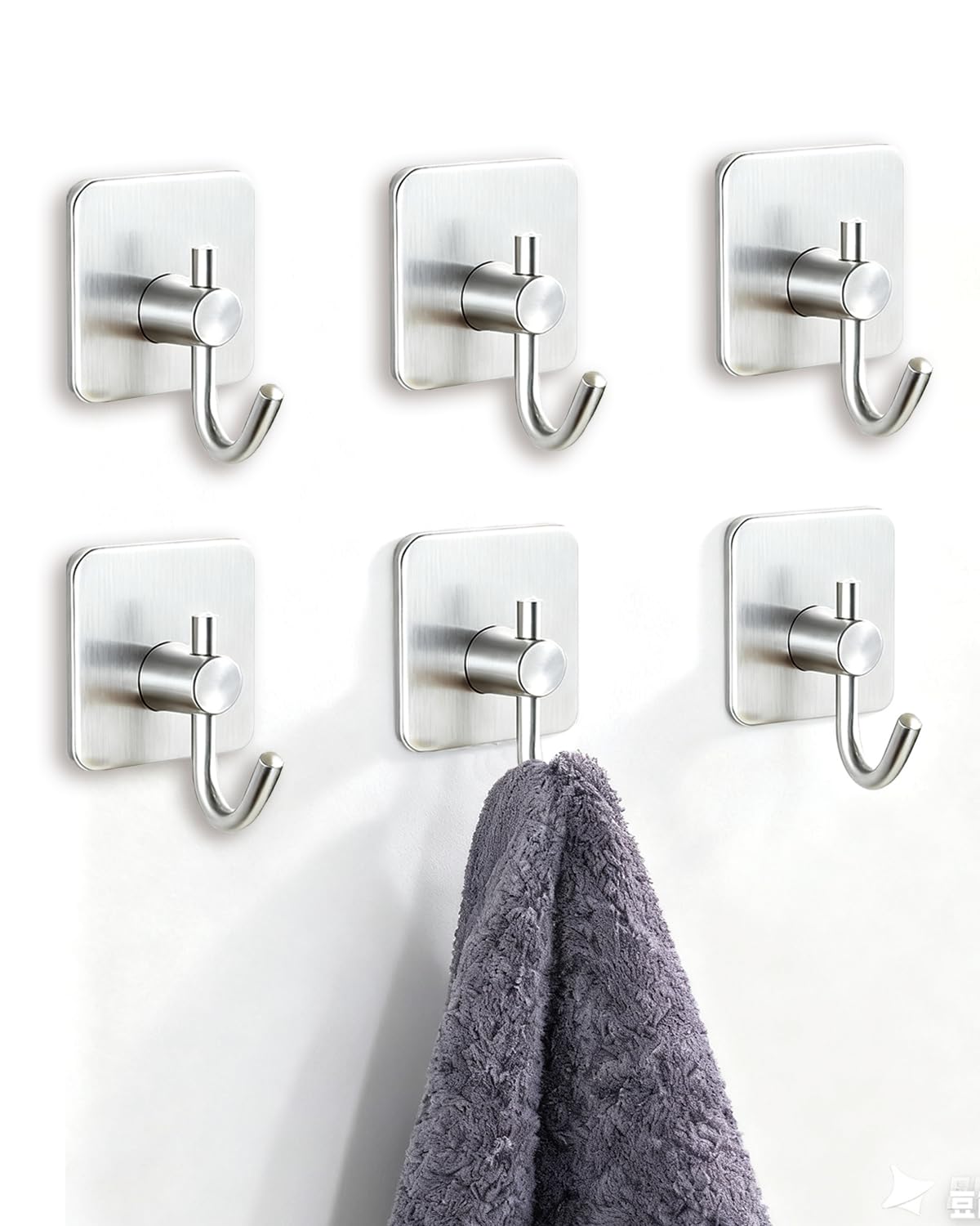 YLITREUS Ganci Adesivi Acciaio Inox 6 Pezzi - Argento Ganci per Accappatoio Senza Forare, Impermeabili e Antiruggine per Bagno e Cucina