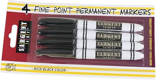 Sargent Art 22-1565 - Marcador permanente negro de punta fina (4 unidades)