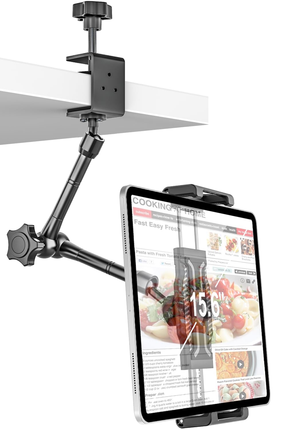 Supporto per tablet da cucina – [braccio regolabile in metallo] supporto per tablet da scrivania da letto con morsetto grande profondità 3,2 cm per iPad Pro 13 Air Mini, Galaxy, Fire, Switch, iPhone,